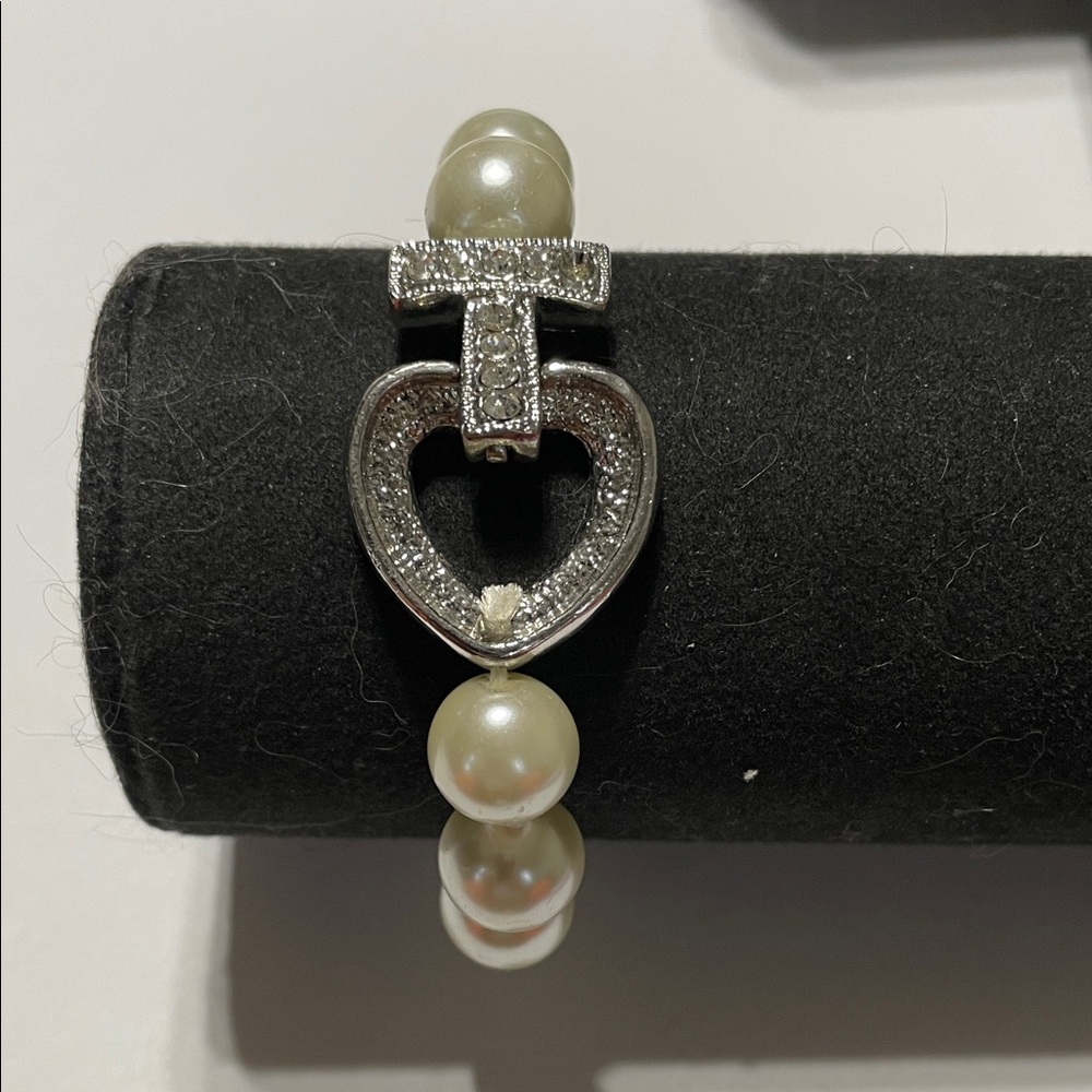 Pearl Heart Drop Bracelet with Crystal Accent